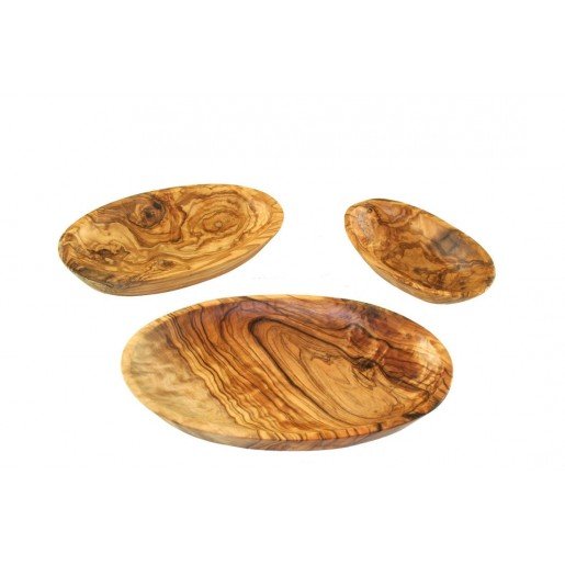 Olive wood oval set 3-piece