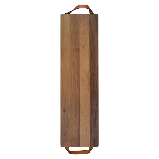 Plank met leren handvaten walnoot 69x19 cm